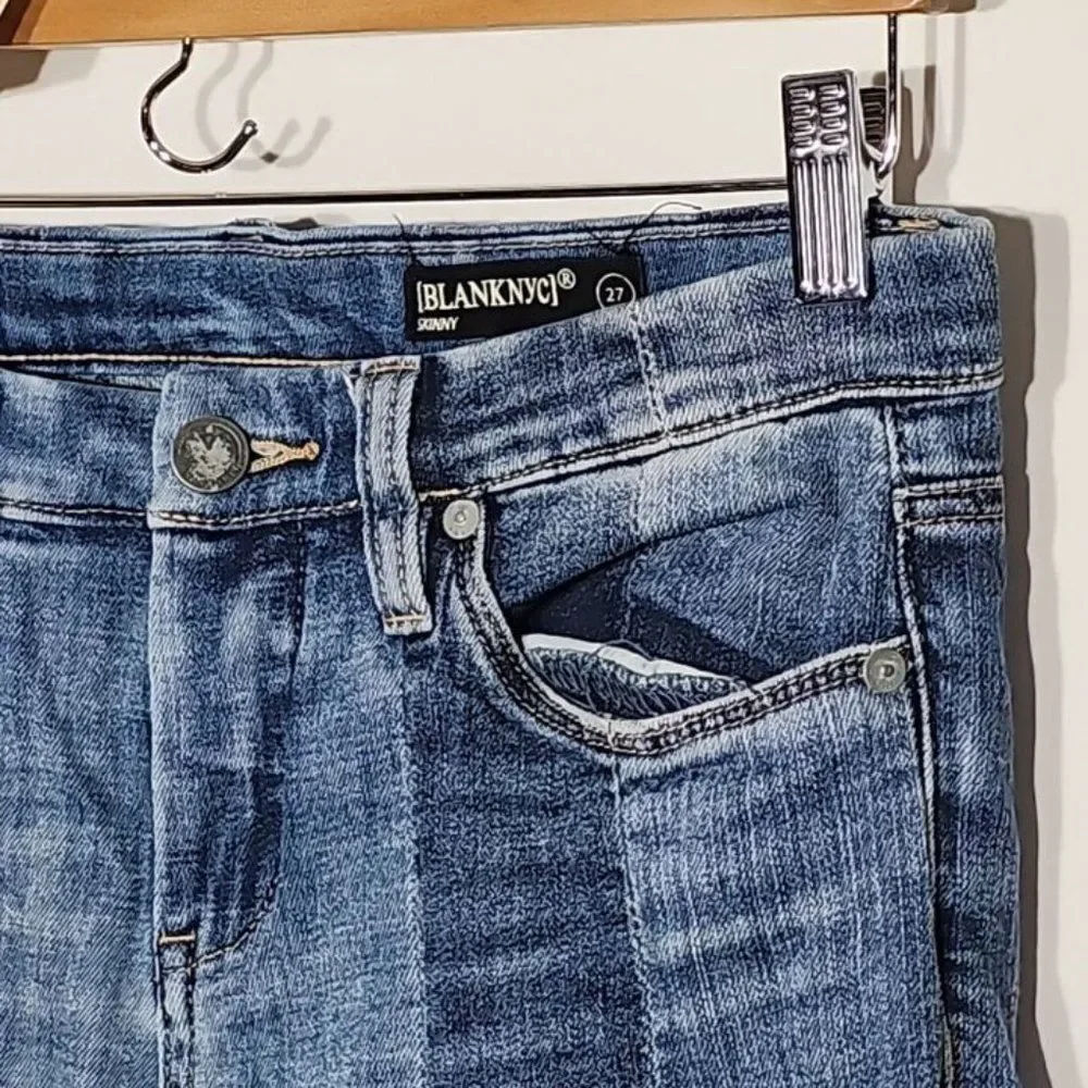 [BLANKNYC] Womens Stretch Skinny Jeans Two Toned Blue Denim Mid Rise 27 Raw Hem